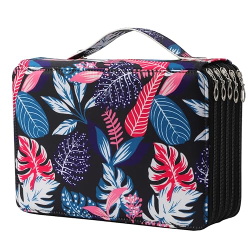 Colored Pencil Case - 250 Slots Pencil Holder with Zipper Closure Twill Fabric Large Capacity Pencil Case for Watercolor Pens or Markers, Pencil Case Organizer for Artist - color: Black Leaves, size: 250