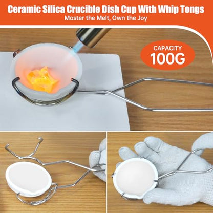 9 Pieces Graphite Torch Melting Casting Kit, Includ 2 Crucible Stir Stick|Casting Mould|11 in 1 Ingot Mould|Quartz Plate|Crucible|Cylindrical Graphite|Quartz Crucible|Whip Tongs,Gold Metal Melting Kit
