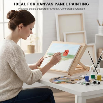 13.8"x11.4" Wooden Tabletop Easel with Paint & Sketch Papers, Masking Tape | Adjustable Art Easel Stand with 3 Angle Settings, Drawing Board for Canvas Painting, Sketching and Book, Tablet Display