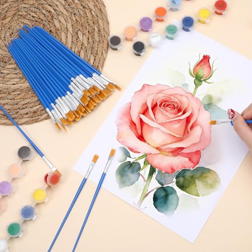 40 Pcs Flat Paint Brushes, Acrylic Brushes for Painting with Nylon Hair 9mm Wide Flat Watercolor Brush Plastic Handle Craft Paint Brush for Watercolor, Oil, Crafts, Face Body Art