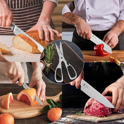 imarku 14-Piece Knife Set with Block, Built-in Sharpener, High Carbon Stainless Steel Kitchen Knives, Dishwasher Safe, Rust Resistant, Non-Slip Handle – Gift for Home Cooks & Chefs, Utility Knives - color: White, size: 14 Pcs