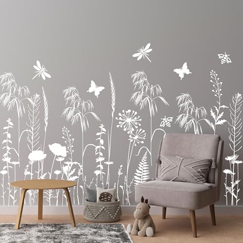 Large Flower Stencils for Walls Wildflower Stencil Reusable Floral Stencils for Painting on Wood Fence Canvas Fabrics Furniture - style: Wildflower