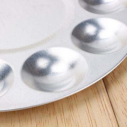 COMIART 10-Well Round Metal Paint Palette Tray Set, 2 Pack - Aluminum Artist Palette for Watercolor, Acrylic & Oil Painting - Professional & Student Art Supplies