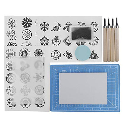 Naroote Rubber Stamp Carving Kit, Stamp Making Tools Set with 3 Rubber Sheets 4 Carving Knives Ink Pad A5 Pad, Ideal for DIY Handcraft Enthusiasts