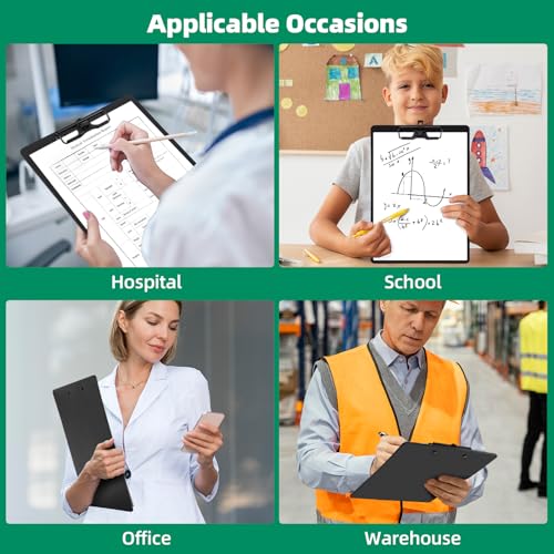 FRETONBA Black Clipboard with Pen Holder, Set of 6 Plastic Clipboard with Low Profile Metal Clip, Hanging Clip boards Holds 8.5x11 Inch Papers, Standard A4 Letter Size Clip Boards for Offices & School - style: 6 Pack-Black