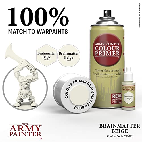The Army Painter Colour Primer Brainmatter Beige, 400 mL Acrylic Spray Primer, Spray Paint for Miniature Priming Basecoat, Tabletop Roleplaying, Boardgames, and Wargames Miniature Modelling - color: Brainmatter Beige