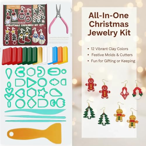 Polymer Clay Starter Kit, 12 Colors Oven Bake Modeling Clay with Sculpting Tools & Accessories, Non-Sticky DIY Crafts, Ideal Gift for Bracelet Making (Christmas)