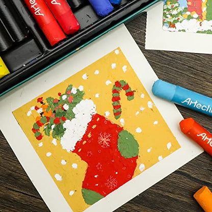Artecho Oil Pastels Set of 24 Colors (10 x 70 mm) | Soft Oil Pastels, For Art Painting, Drawing, Blending, For Artists, Beginners, Students, Teachers - style: 24 Basic Colors