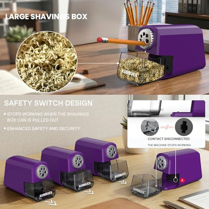 Heavy Duty Electric Pencil Sharpener-6-Hole for 6-12mm Pencils,Auto Start/Stop,Fast 4s Sharpening,Zinc Alloy Blade,10,000+ Sharpenings-Ideal for Classroom,Office & Art Use,Purple(S260) - color: Purple