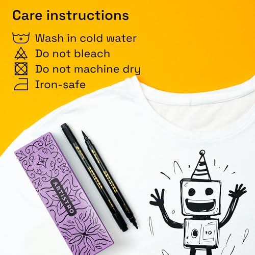 ARTISTRO 5 Black Fabric Markers for Clothes and Textiles – Permanent No-Bleed Fabric Decorating Kit for T-Shirts, Bags, Canvas, Shoes, and Crafts