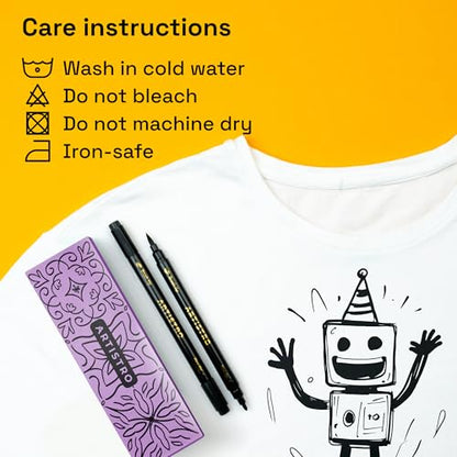 ARTISTRO 5 Black Fabric Markers for Clothes and Textiles – Permanent No-Bleed Fabric Decorating Kit for T-Shirts, Bags, Canvas, Shoes, and Crafts