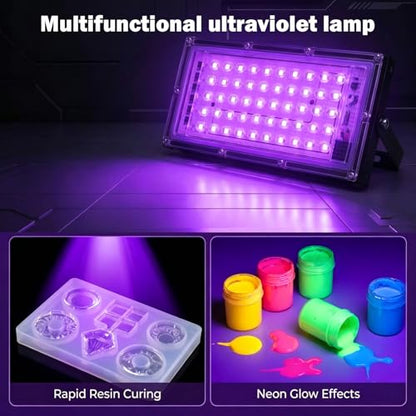 Feghezja UV Light for Resin, Portable UV Black Light, 50W Fast 3D Printer Curing UV Lamp, Jewelry Making Supplies for Resin UV, DIY Craft, Glow Party, Fluorescent Poster, Halloween, Body Paint - size: 50W