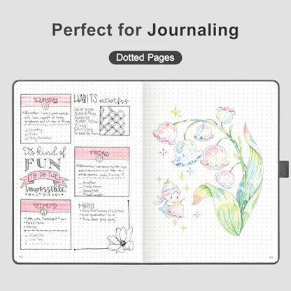 AHGXG Dotted Journal Notebook, 160 Numbered Pages, A5 Medium Size (5.7'' x 8.3''), 120 GSM Thick Paper, Leather Hardcover, for Journaling, Planning, Tracking (Gray) - color: Gray, style: Dotted