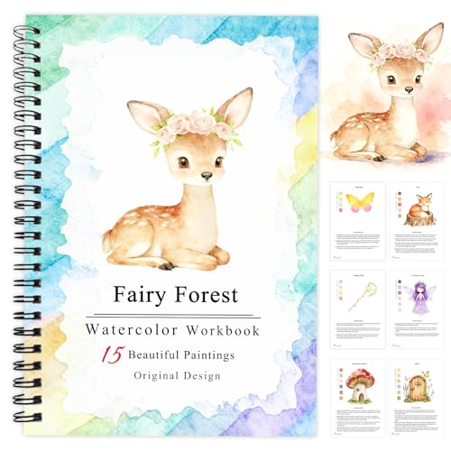 SLWBZ Watercolor Workbooks Coloring Book, Beginner Friendly Painting Kit, Detailed Steps, Creative Exploration Watercolor Book with Paint Set for Adults Teens (Fairy Forest, Without Paint) - color: Fairy Forest, size: Without paint