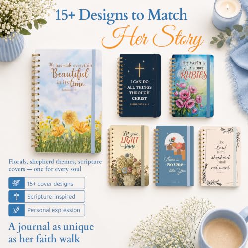 Hardcover Blank Christian Notebook – 140 Pages – Eccles. 3:11 | Lined Pages with Bible Verse Cover – Inspirational Writing Spiral Notebook for Bible Study and Prayer, Ecclesiastes 3:11 - color: Light Blue