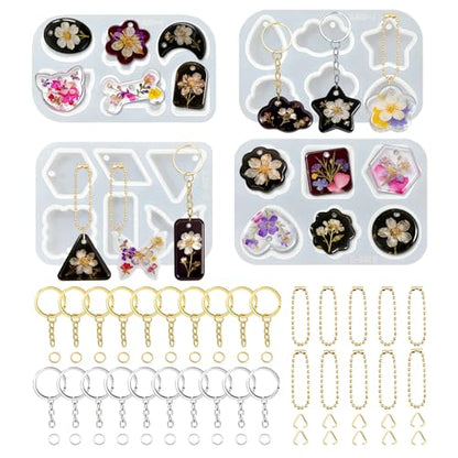 RESIN GO 64Pcs Rounded Edge Resin Jewelry Molds, 4 Styles Keychain Resin Molds Silicone with Hole, Arc Edge Pendant Silicone Molds for Epoxy Resin Jewelry, Earring, Necklace, Keychain Making Kit - color: 64pcs Rounded Edge Pendant Molds