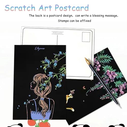 12sheets Scratch Art for Adults 7.9x5.5 inch Magic Paint by Scratch Kit Cards DIY Craft Gift with 6 Rainbow Scratch Paper Tools (Flower Language) - style: Flower Language