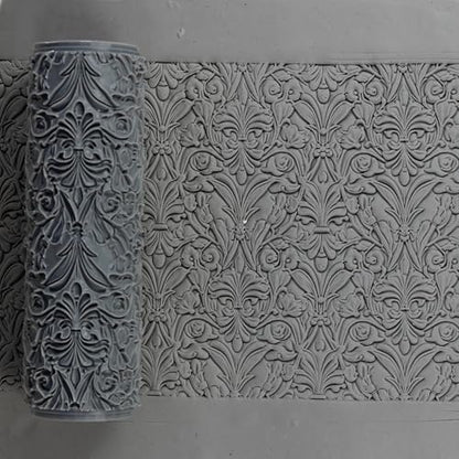 Baroque Flowers Clay Texture Roller 4" for Polymer Clay - color: Baroque Flowers Roller