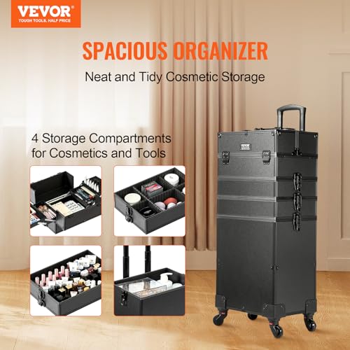 VEVOR Makeup Train Case Professional Makeup Storage Organizer Box Make Up Carrier for Women and Girls - style: 5-in-1 Makeup Case