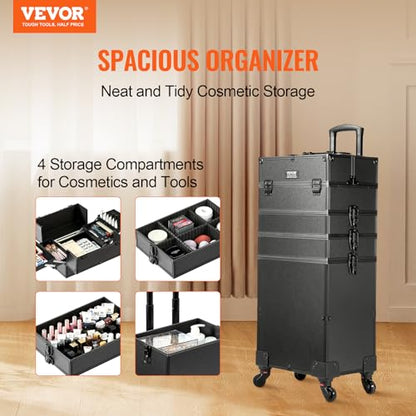 VEVOR Makeup Train Case Professional Makeup Storage Organizer Box Make Up Carrier for Women and Girls - style: 5-in-1 Makeup Case
