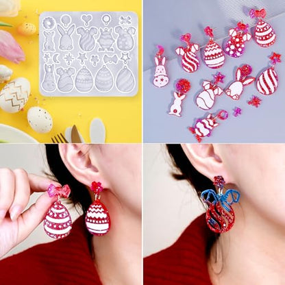 JHYlilia 3 Pack Easter Earring Molds for Resin, Easter Bunny Molds Silicone Egg Epoxy Resin Casting Mold with 200pcs Metal Hook for Keychain Jewelry Pendant DIY Earring Supplies - color: Easter 3pcs