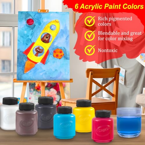 Acrylic Paint Set for Kids Includes 6 Acrylic Paints, Painting Canvas, 7 Paintbrushes, Paint Pallet, Arts and Crafts for Kids Canvas Painting Supplies Gifting Bundle - style: Acrylic Paint