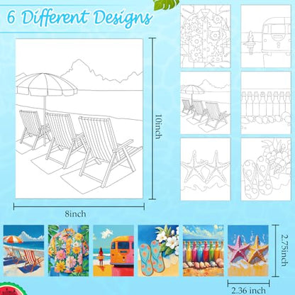 6 Pack Pre Drawn Canvas for Painting Pre Printed Canvas Kit 8 x 10 Inch Stretched Cotton Paint and Sip Set for Adults Couple Party Graduation Summer Date Night(Summer Hawaii) - style: Summer Hawaii
