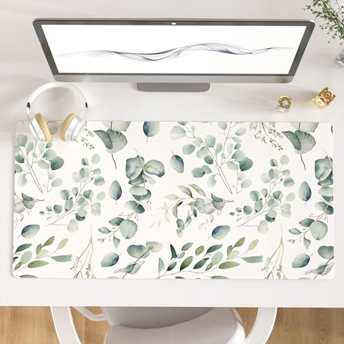 Colorful Star Large Mouse Pad, PU Leather Waterproof Desk Mat, Computer Gaming Mouse Pad, XXL Full Table Mousepad Non Slip Desk Pad for School Office Home 31.5" x 15.7" - Fresh Eucalyptus Leaves - color: Fresh Eucalyptus, size: 31.5L x 15.7W inches