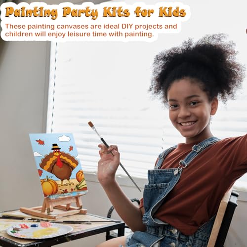 12 Packs Thanksgiving Pre Drawn Canvas to Paint, 5" X 7" Fall Pre Printed Canvas for Kids, Pre Stretched Canvas Outline Painting Boards for Beginners, Students, Party Favor - style: Fall
