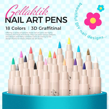 18 Color 3D Nail Art Pens Set, 0.7MM Nail Polish Pens for Nail Art Dotting Pen Drawing Painting Liner Brush for DIY Nail Design, Home & Salon Manicure Tools - color: green