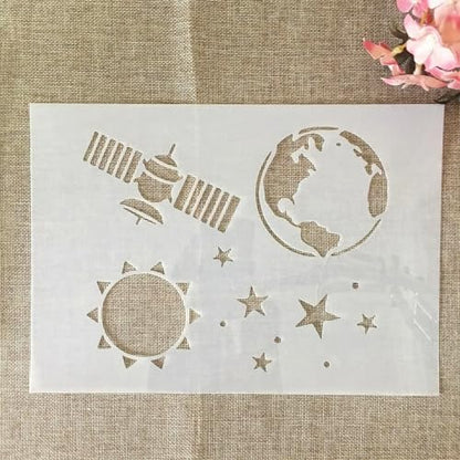 TIAMECH A4 Reusable Satellite Aerospace Stencil for Painting | Earth Planet Layering Template, DIY Wall Art, Wood Furniture, Scrapbook & Crafts (8.3x11.7inch) - style: Satellite Aerospace
