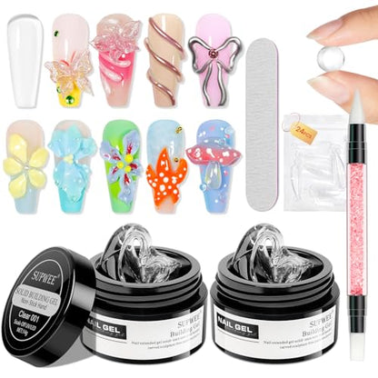 2PCS Clear 3D Sculpting Gel Non-Stick Hand Solid Builder 3D Nail Gel Art with Silicone Pen for 3D Modeling Nail Art Home Manicure DIY for Women - color: Clear&Clear