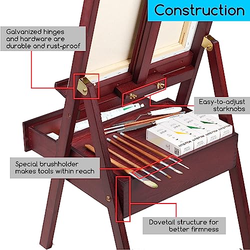 MEEDEN Studio H-Frame Easel with Art Supply Storage Drawer - Adjustable (60"~75") Wood Easel Stand for Artists, Adults and Students, Holds Canvas Art up to 35" - Deep Walnut - color: Deep Walnut