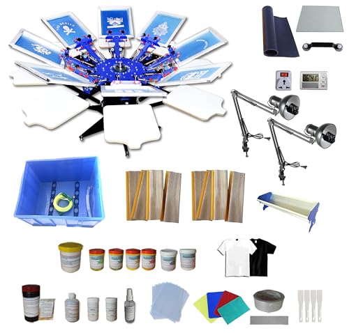 Screen Printing Kit Press 8 Color Silk Screen Printing Machine Screen Printing Press 8 Color 8 Station Double Spring T-Shirt Press DIY