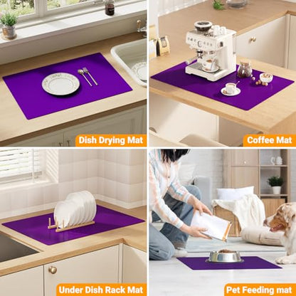 2-Pack Extra Thick Silicone Counter Mats - 24”x16” Large Heat Resistant Kitchen Countertop Protector, Non-Slip Hot Pad Trivet for Air Fryer, Hot Pots & Pans, Coffee Maker (Purple) - color: Purple