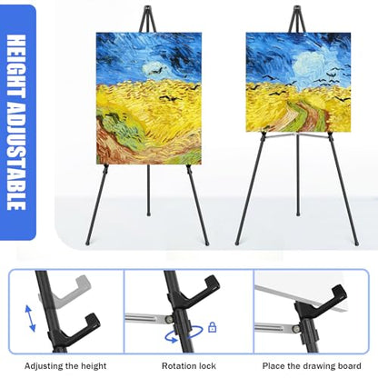 Easel Stand for Sign,63" Portable Metal Easel Stand for Wedding Sign,Adjustable Folding Art Easel for Display with Portable Bag(Black,2 Pack) - style: 2 pack