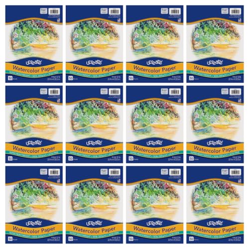 UCREATE Super Heavyweight Watercolor Paper, White, 140 lb., 9" x 12", 50 Sheets/Pack, Case of 12 Packs, 600 Sheets Total - size: 9" x 12" (Pack of 12)