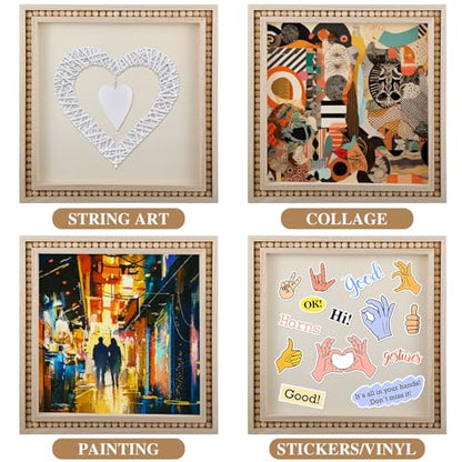 Wenqik 4 Pack Beaded Wood Canvas Panels Unfinished Wooden Blank Framed Signs Boho Style Panel Boards Square Plaques for DIY Crafts Painting Pouring Drawing Art Projects(12 x 12 Inch) - size: 12 x 12 Inch