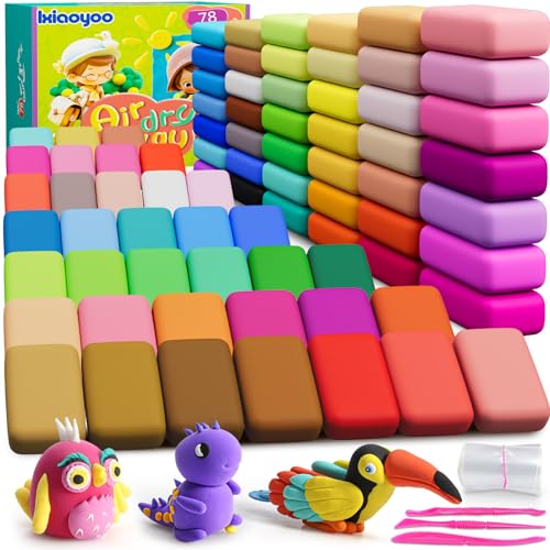 Ixiaoyoo Air Dry Clay for Kids, 78 Colors Modeling Magic Clay, DIY Model School Arts & Crafts Kit with Tools, Soft & Non-Sticky, Home Party Favors, Birthday Toys Gifts for Boys & Girls Aged 3–12 - color: 78 Colors