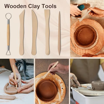 Amrules Clay Tools Kit, 31 PCS Pottery Tools, Practical Polymer Clay Sculpting Tools Kit, Air Dry Clay Tools Set for Beginner, Adults, Pottery Craft, Carving, Drawing, Molding, Modeling, Shaping - color: Lightyellow-31Pcs