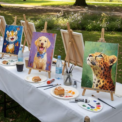 Cholemy 36 Pcs Paint and Sip Kit for Adults 8''x10'' Pre Drawn Canvas for Painting DIY Afro Acrylic Painting Kit Wood Easel Brushes Date Night Bulk for Summer 4th of July Party Gift(Animal) - style: Animals