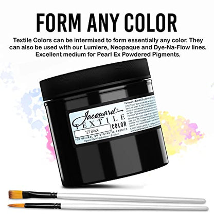 Moshify Jacquard Products Black Textile Color Fabric Paint 8-Ounces - Bundled Brush Set - size: 8 Fl Oz (Pack of 1)