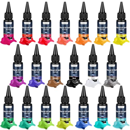 KISREL UV Resin, 20 Colors - 400g UV Resins Kit, Transparent Colored Resins, Rigid Ultraviolet Clear Resin for Crafts, Jewelry Making and Decoration - size: 20 Colors