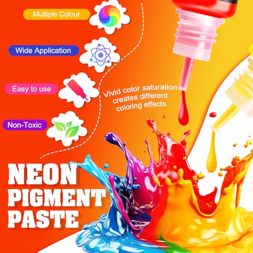 Limino Neon Pigment Paste - 12 Colors Concentrated Color Pigment for Epoxy Resin, Nail Art, Candle, Slime and Bath Bomb, Neon Resin Dye for Jewelry, Halloween Makeup, Tumblers, Coasters and Crafts
