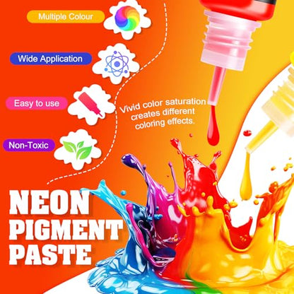 Limino Neon Pigment Paste - 12 Colors Concentrated Color Pigment for Epoxy Resin, Nail Art, Candle, Slime and Bath Bomb, Neon Resin Dye for Jewelry, Halloween Makeup, Tumblers, Coasters and Crafts