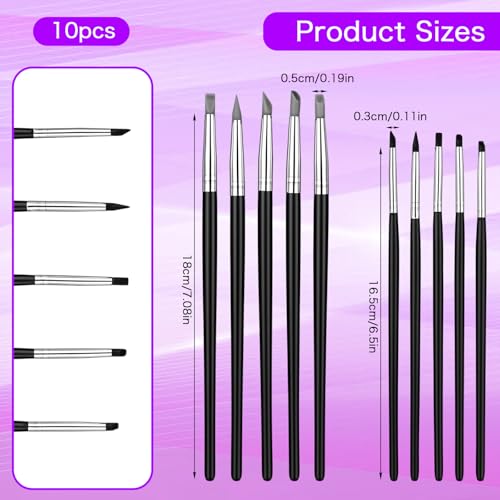 Silicone Paint Brushes, 10Pcs Head Silicone Brush for Crafts Rubber Paint Pens Flexible Clay Carving Tools for Sculpting Handicraft Pottery Handicraft Nail Art Artwork Acrylic Paints Gouache, 5 Shapes