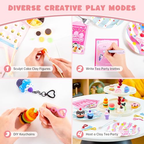 Shuttle Art Air Dry Clay for Kids - Cake Time, 52 PCS Modeling Clay Kit with Sculpting Tools and Tutorials, Safe & Non-Sticky, Craft Gifts for Boys & Girls - style: Cake Time