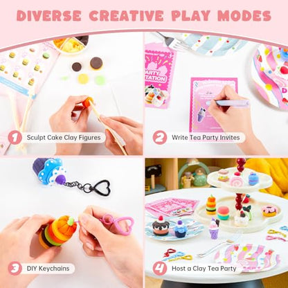 Shuttle Art Air Dry Clay for Kids - Cake Time, 52 PCS Modeling Clay Kit with Sculpting Tools and Tutorials, Safe & Non-Sticky, Craft Gifts for Boys & Girls - style: Cake Time