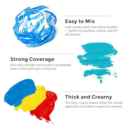 ABEIER Acrylic Paint Set, 80 Colors (2oz/60ml) Artist Quality Paint with 11 Metallic & 4 Fluorescent, Great Coverage Matte Finish Craft Paint for Adults Students on Canvas Wood Rock Ceramic