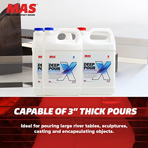 MAS Epoxies Deep Pour X Epoxy Resin Kit, 1.5-Gallon, (1-Gal Resin + 0.5-Gal Harderner) for Casting, Encapsulating, Fill Large Voids, River Tables, Sculptures, Live Edge Wood Tables - size: 3 Gal